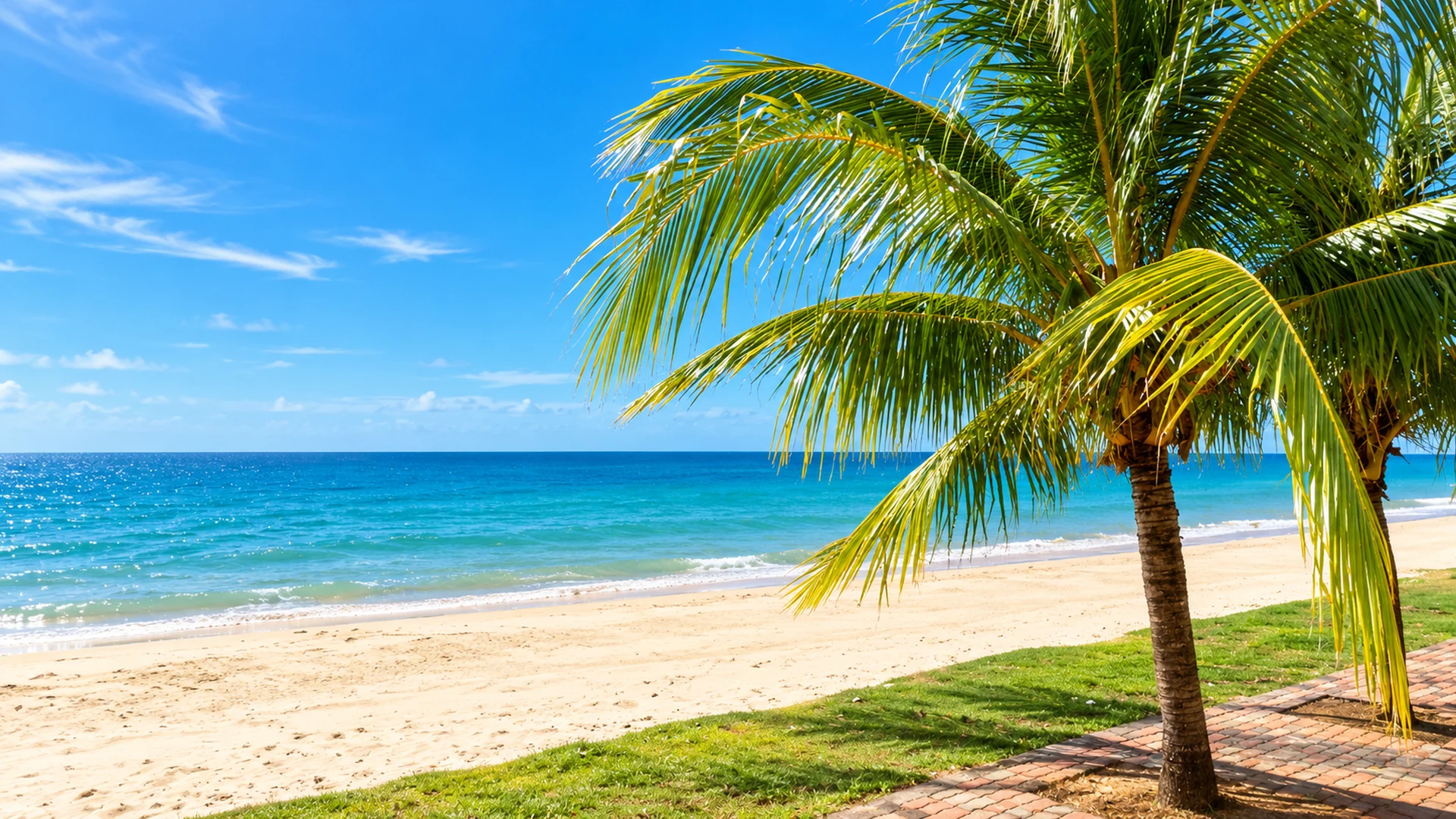 Palm tree on a sandy beach in Labuan, Malaysia