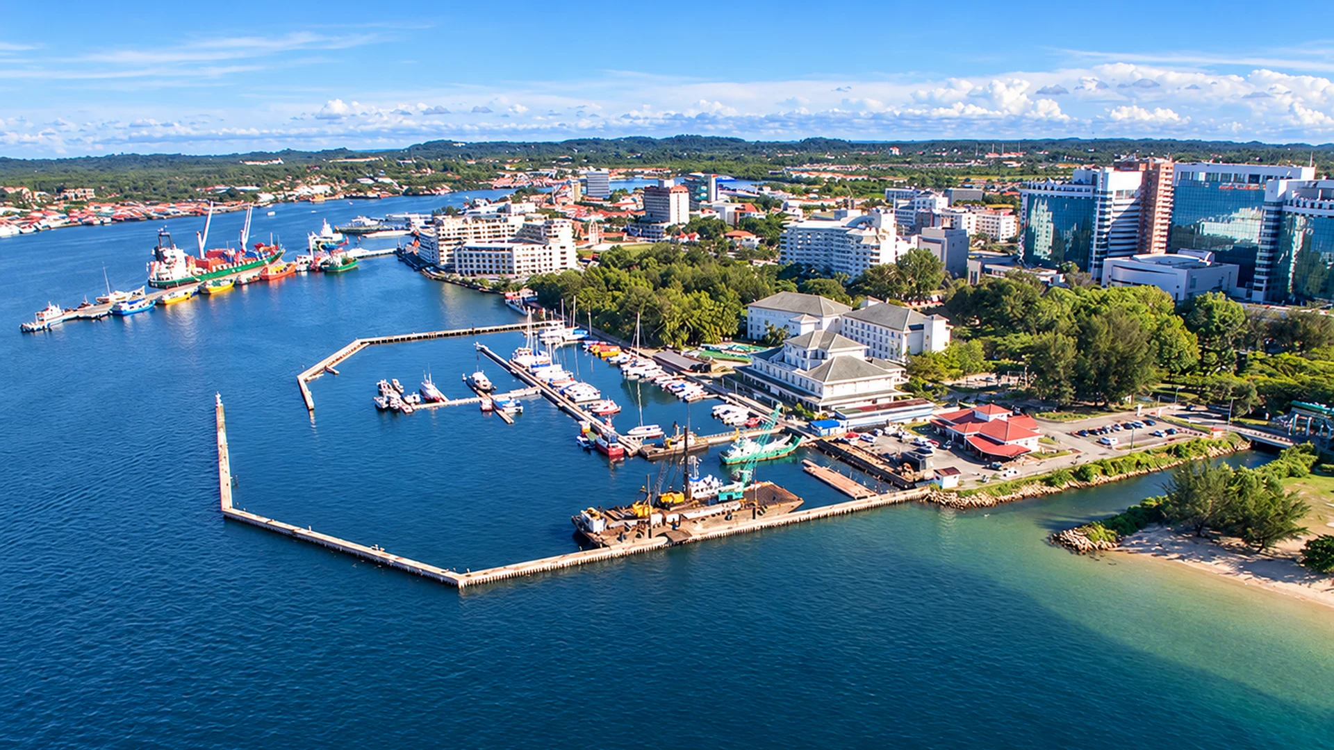 Aerial view of Labuan harbour and town